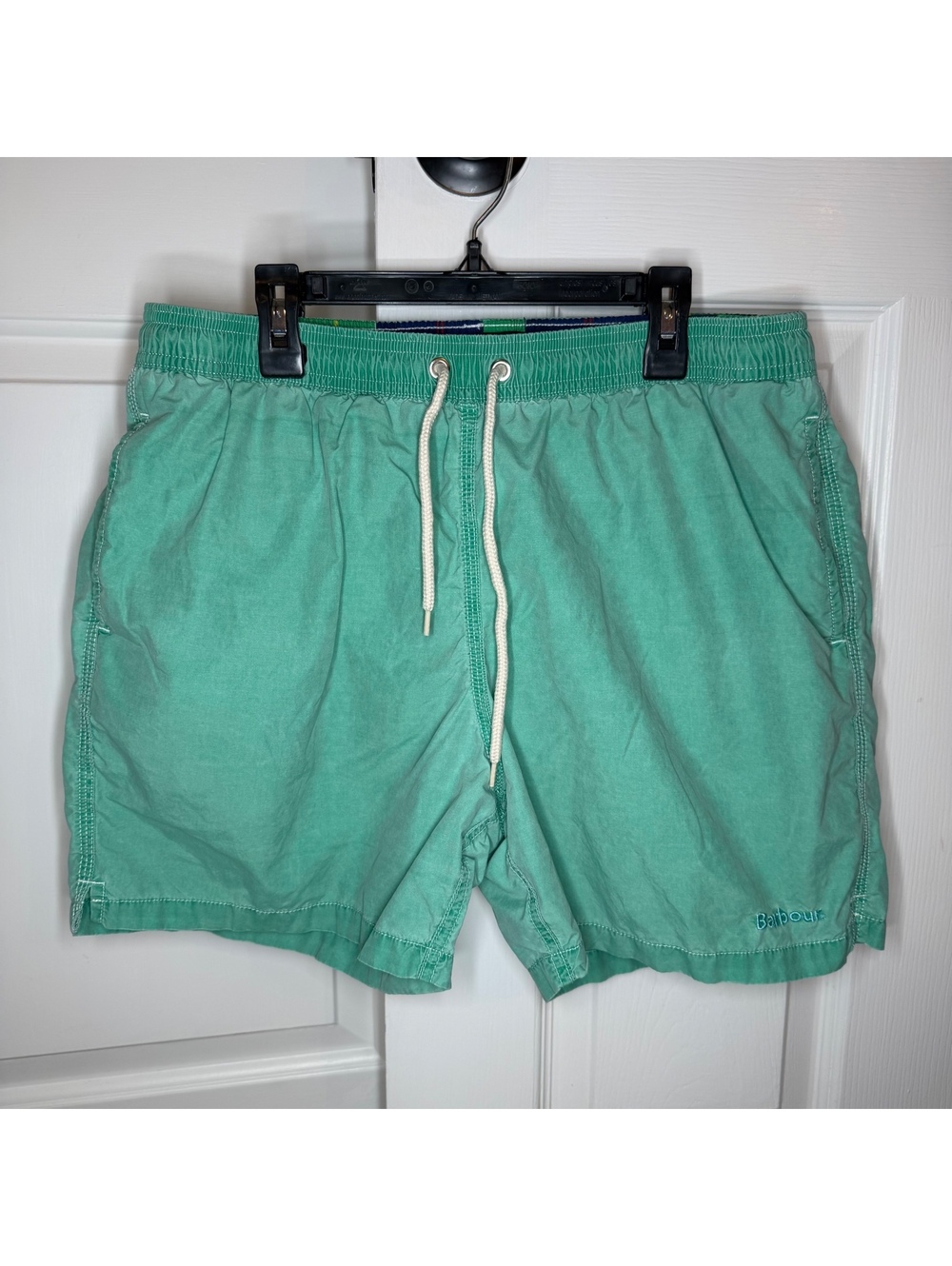 Barbour Staple Logo 5” Inseam Swim Shorts Lined Teal Seafoam Green Men’s L